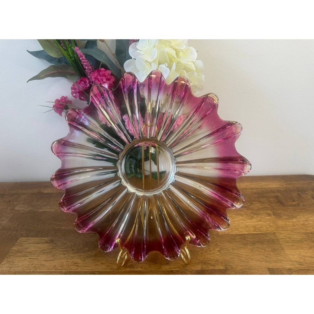 Vintage Federal Glass Celestial Marigold Purple Pressed Glass Charger Plate